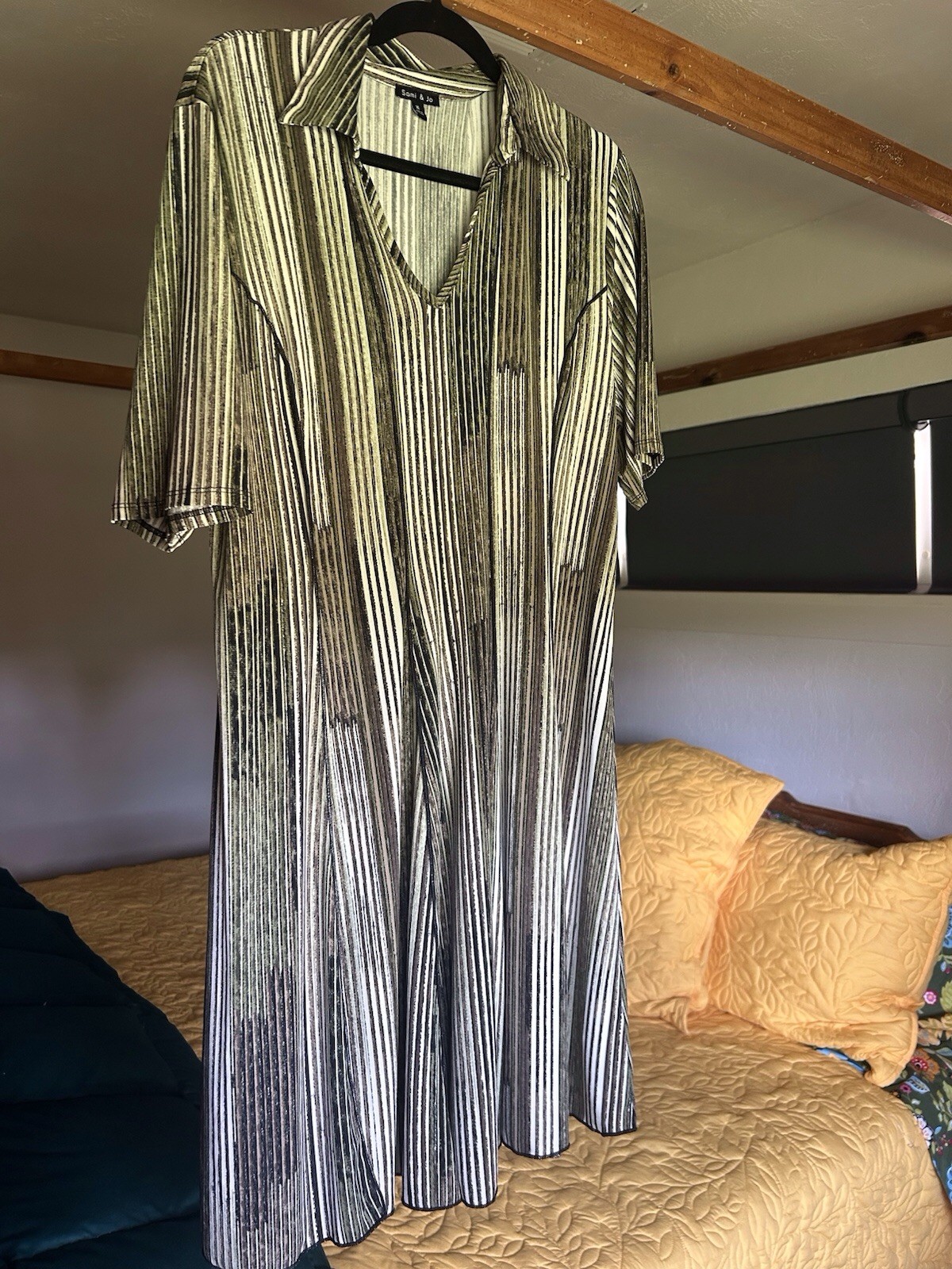 Sami & Jo White/Green Striped Maxi Shirt Dress Collared Button Front 3/4 XL