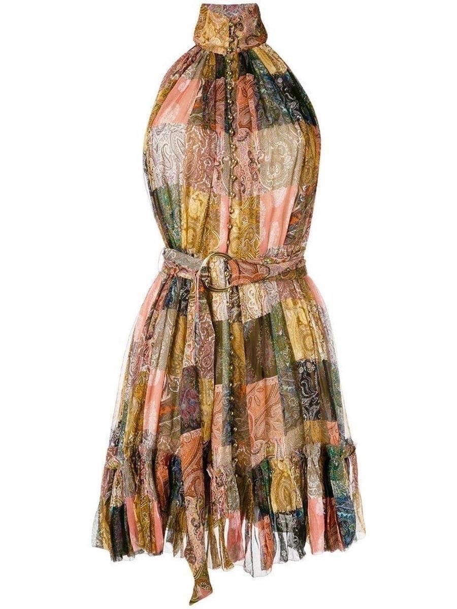 New! Zimmermann Ninety Six Smock Patchwork Dress Size 0 / XS, Silk Halter