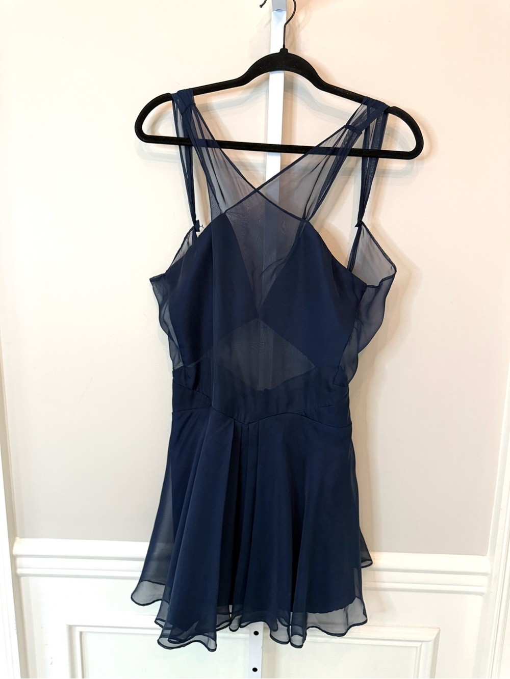 Fame and Partners Navy Sheer Mesh Skater Mini Dress Sleeveless Party