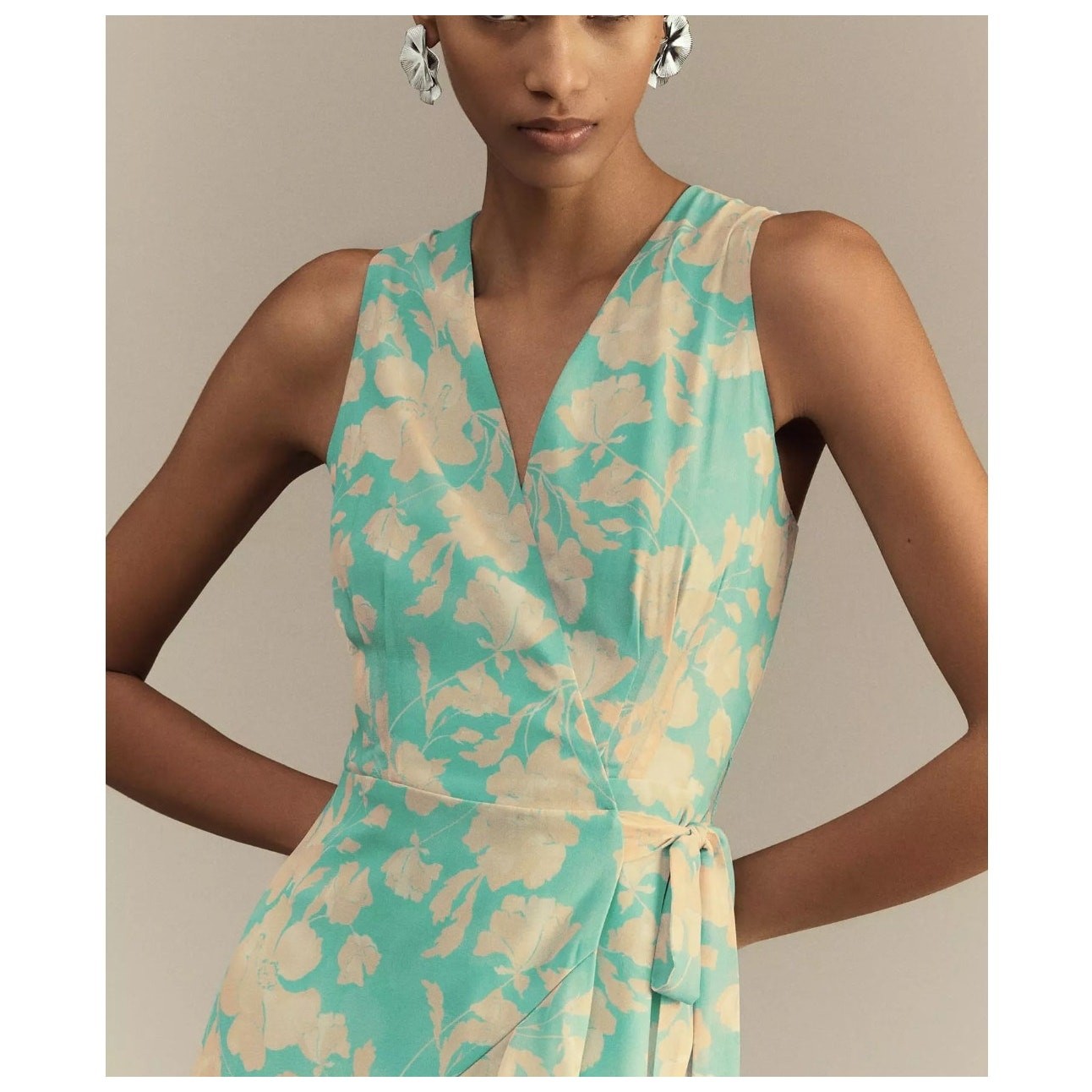 Hutch Trinity Ruffled Chiffon Wrap Maxi Dress Teal Floral Size Large NWT Wedding