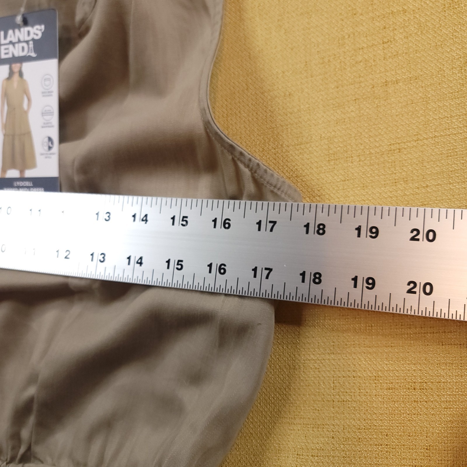 NWT Lands’ End Women’s Small Rayon Midi Dress Tiered Elastic Waist Tan V-Neck
