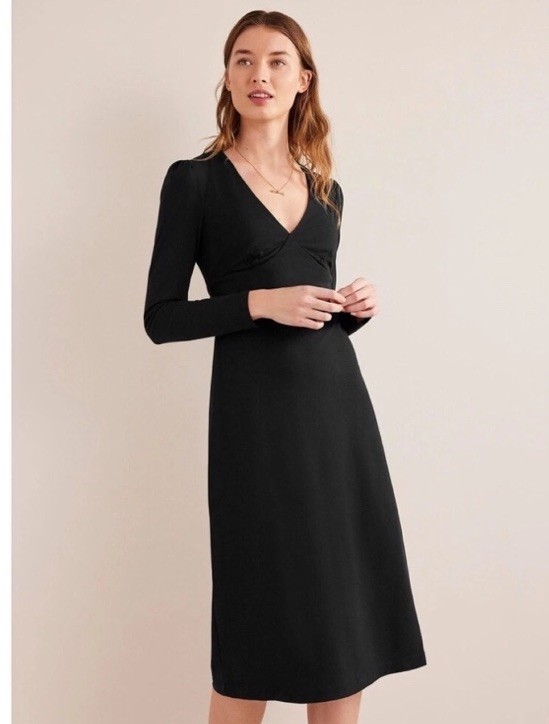 Boden V-neck Long Sleeve Classic Column Jersey Knit Midi Dress Size 4