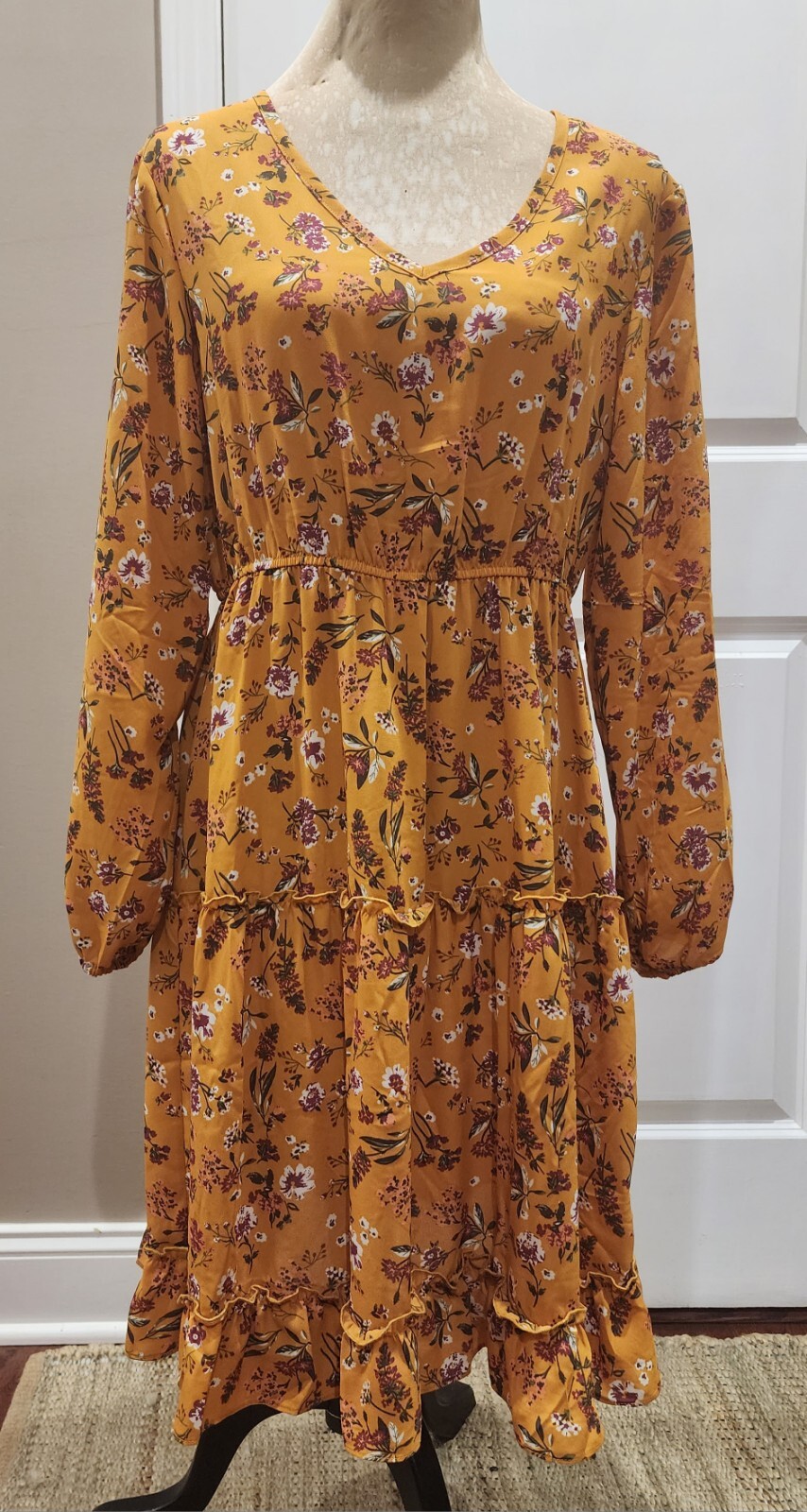 🌼🌷🪻Indigo Soul Peasant Dress Womens Yellow Flowers Size Medium NWT🪻🌷🌼