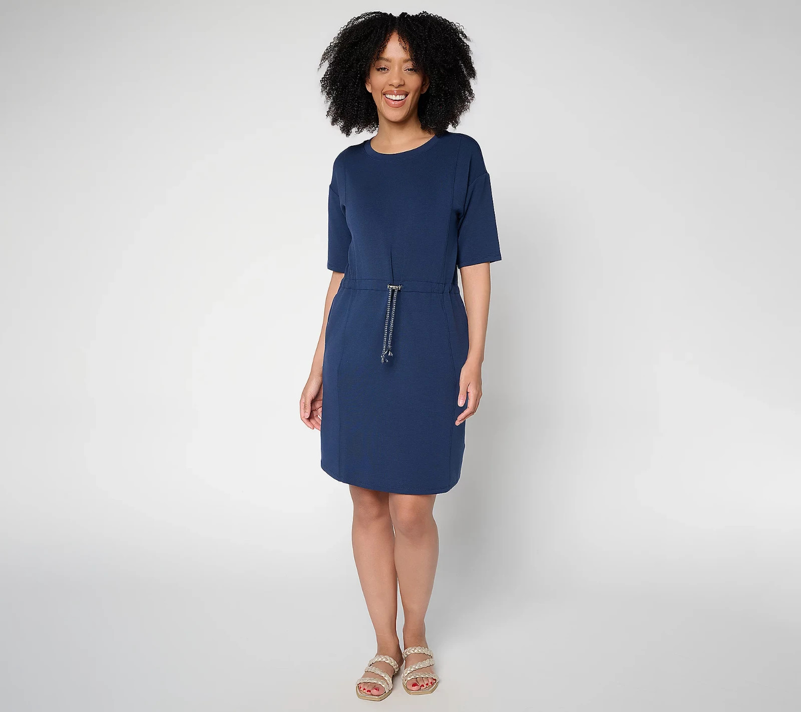 BELLE BY KIM GRAVEL REGULAR SCUBALUXE BUNGEE WAIST DRESS TWILIGHT ,MEDIUM