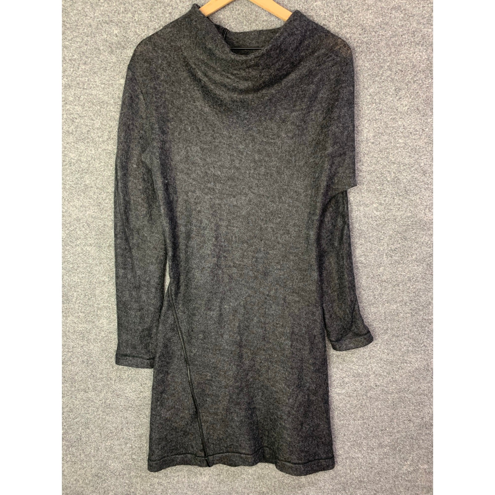 Helmut Lang Cowl High Neck Wool Mohair Long Sleeve Sweater Dress Gray – Size M
