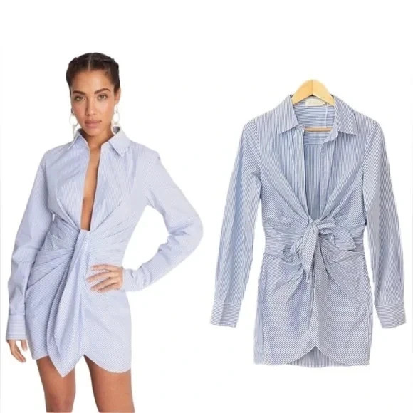 Choosy Blue White Pinstripe Mini Dress Women’s Long Sleeve NWT – Various Sizes