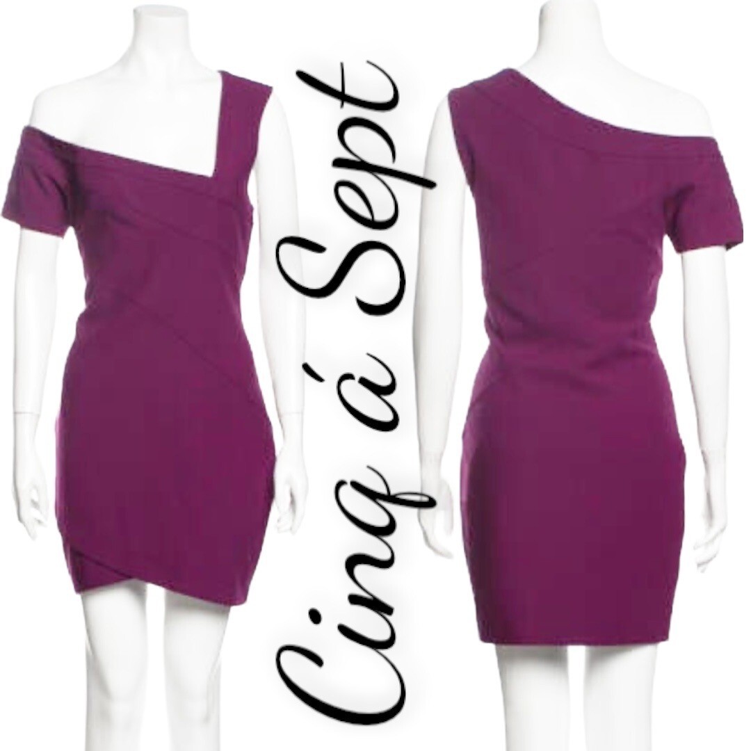 Cinq a Sept Coralisa Raspberry Asymmetric Cocktail Mini Sheath Dress, Size 10