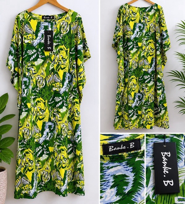 Banke B Jungle Print Kaftan Dress – One Size – Oversized Animal Print Tunic BB1