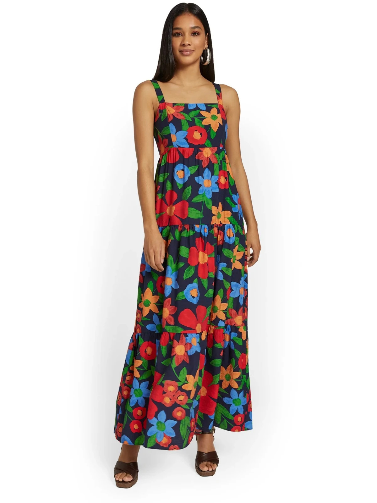 NWT Skies Are Blue Lucy Dress Womens Medium Black Floral Maxi Sundress Smocked