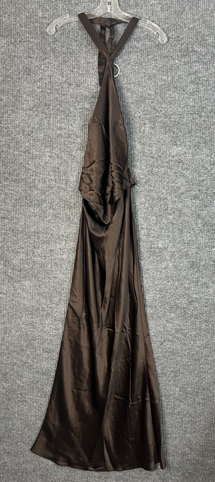 Retrofete Ester Dress Size Large Brown Satin Scarf Tie Back Top Elegant