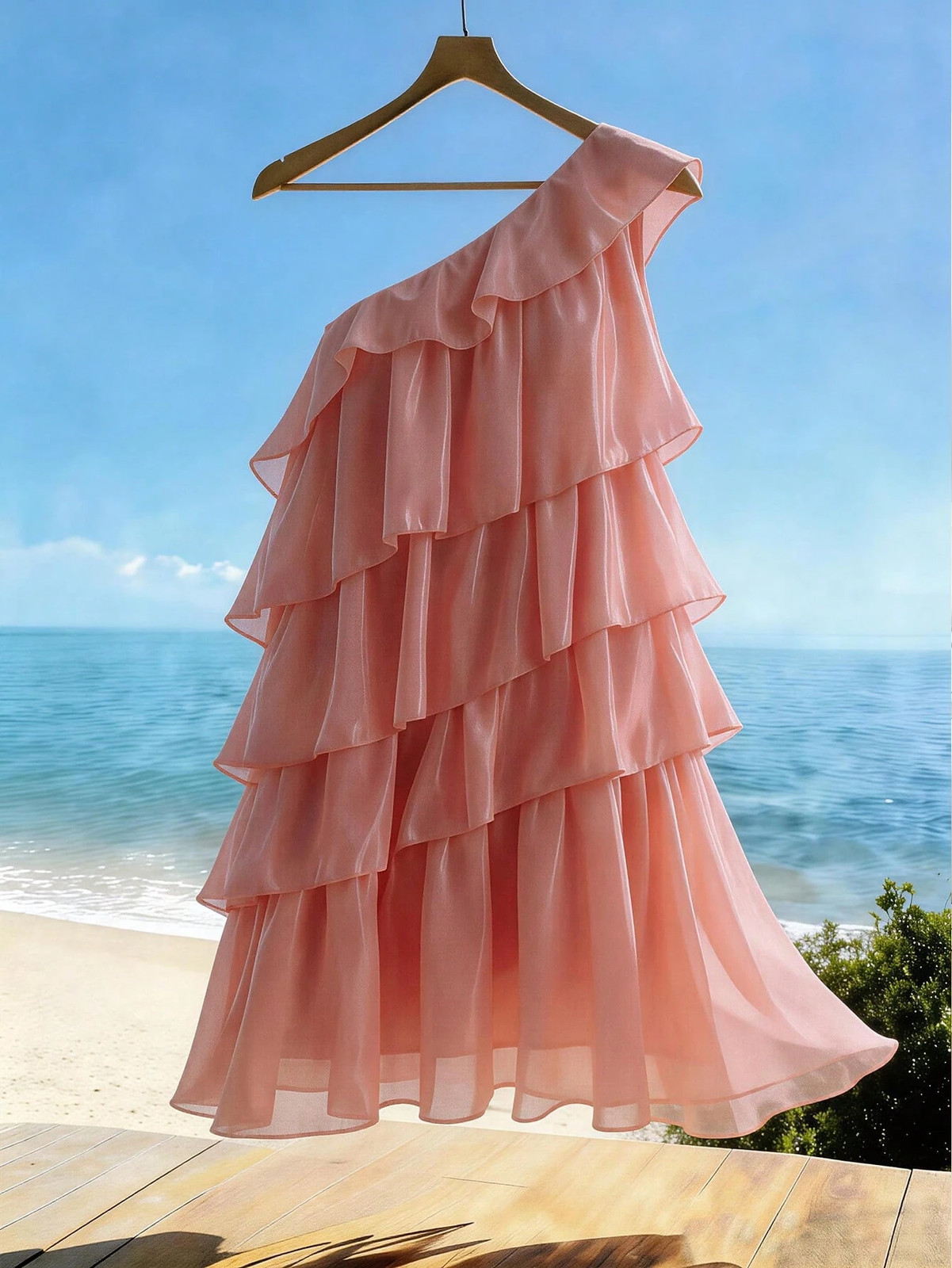 Retro A Line Chiffon Mini Dress in Dusky Pink