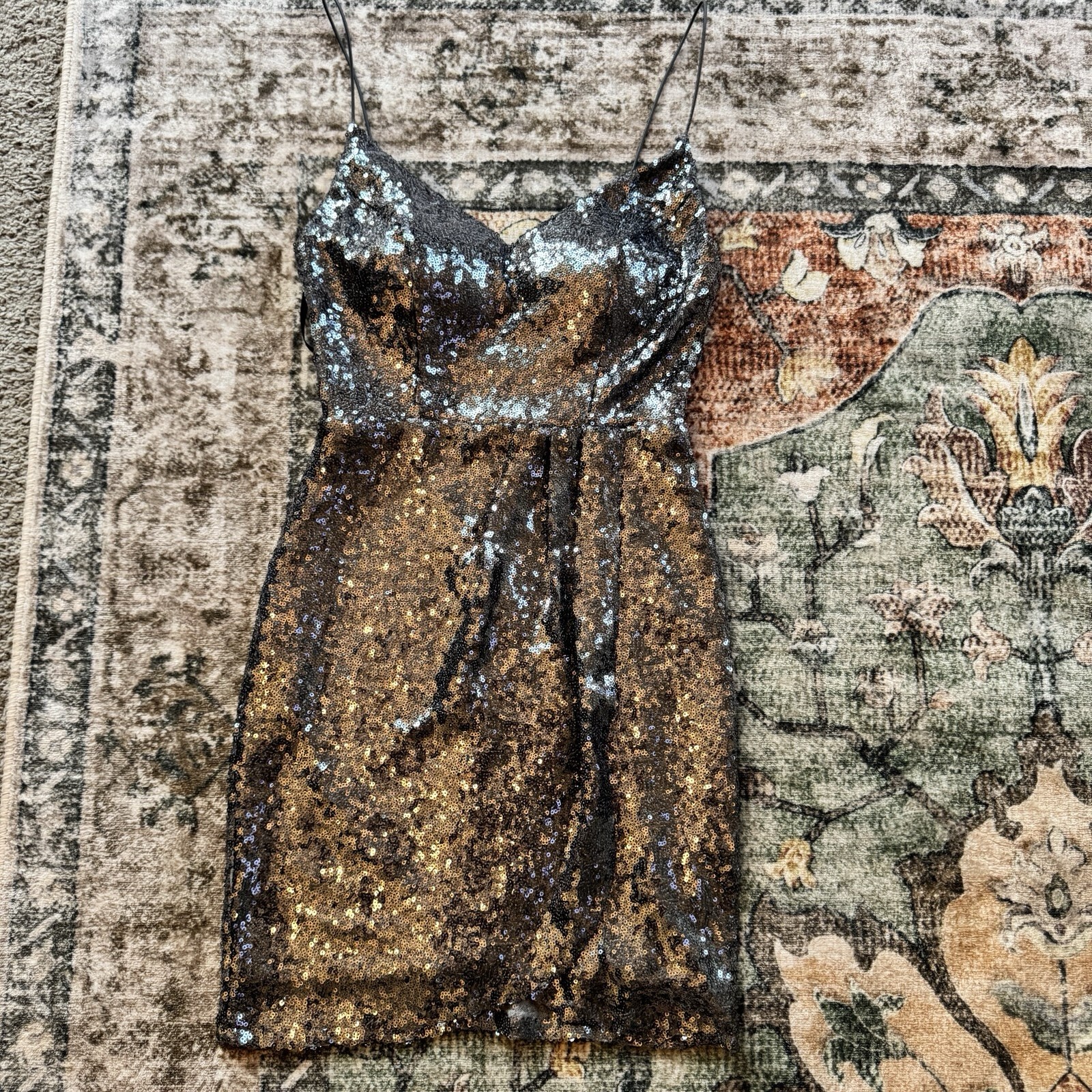 B Darlin Bronze Silver Sequin Mini Dress 3/4 Cocktail Party Holiday Glam Prom