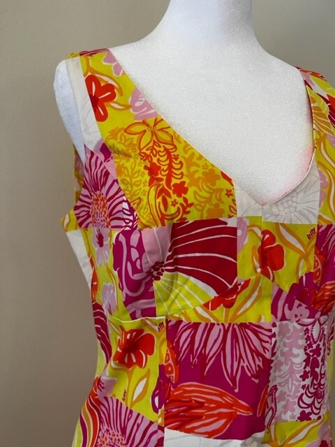 VTG Lilly Pulitzer Kings Court Patchwork Shift Dress Pink Yellow Preppy Beach 8