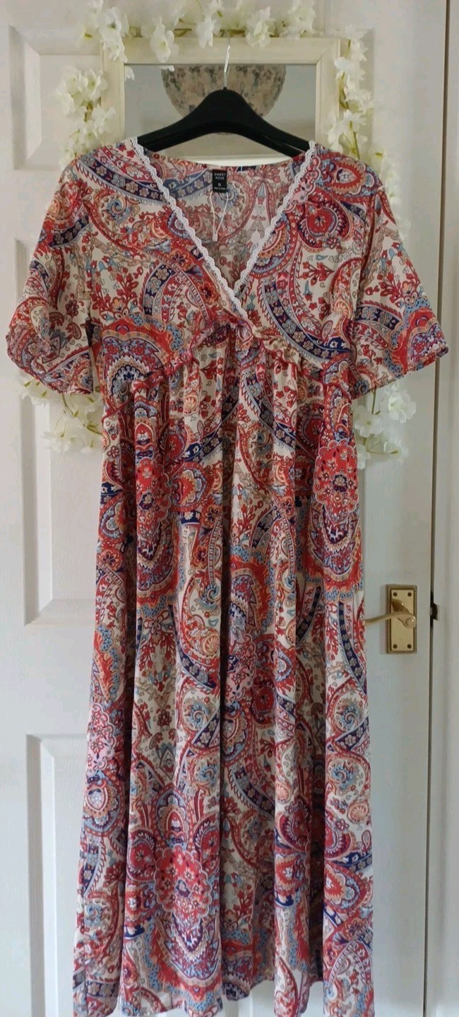 Pretty Boho Floral Paisley Print Floaty summer Dress 👗 Beach Holiday XL 14 16