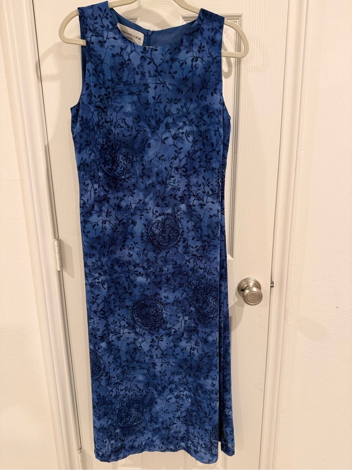 Vintage 90s Blue Floral Sleeveless Maxi Dress, Size 8