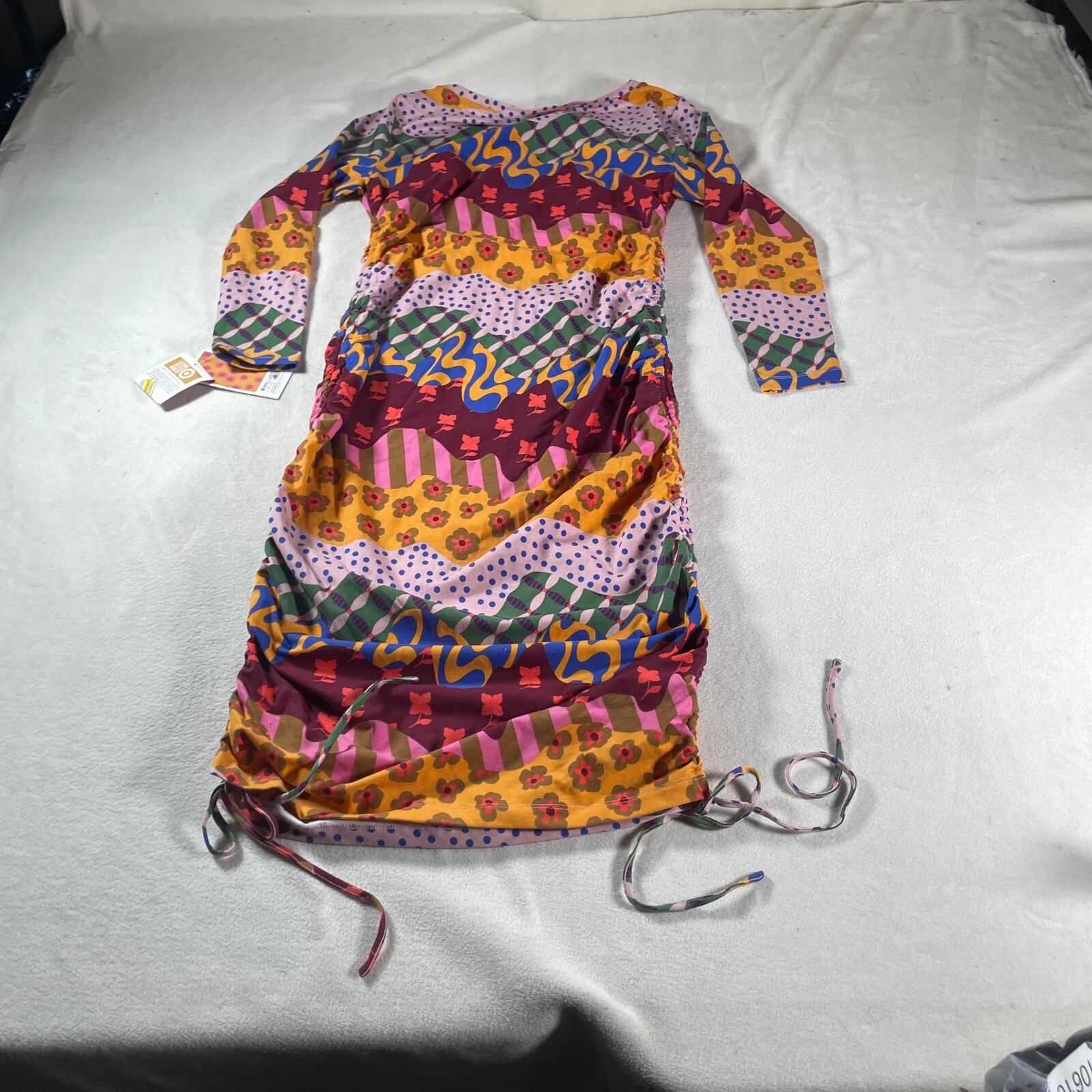 Aztec Dress Womens Midi Large Yellow Rainbow Latino Boho Hippie Southwest New