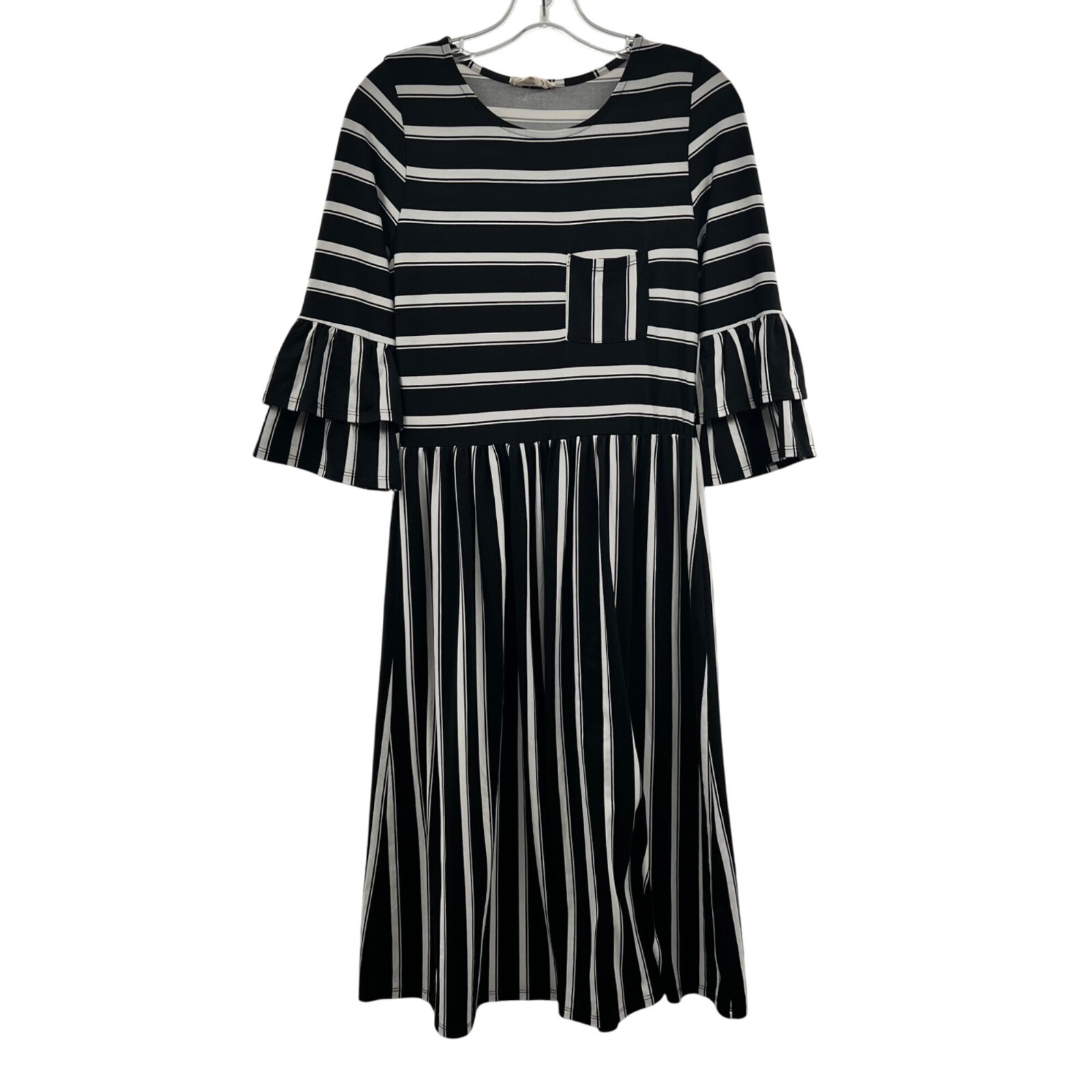 Betsey’s Boutique Shop Women’s Striped A-Line Midi Dress 3/4 Sleeve Size Large