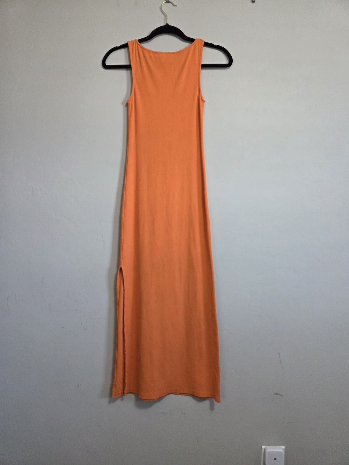 French Connection Orange Ribbed Knit Scoop Neck Sleeveless Midi Dress XS