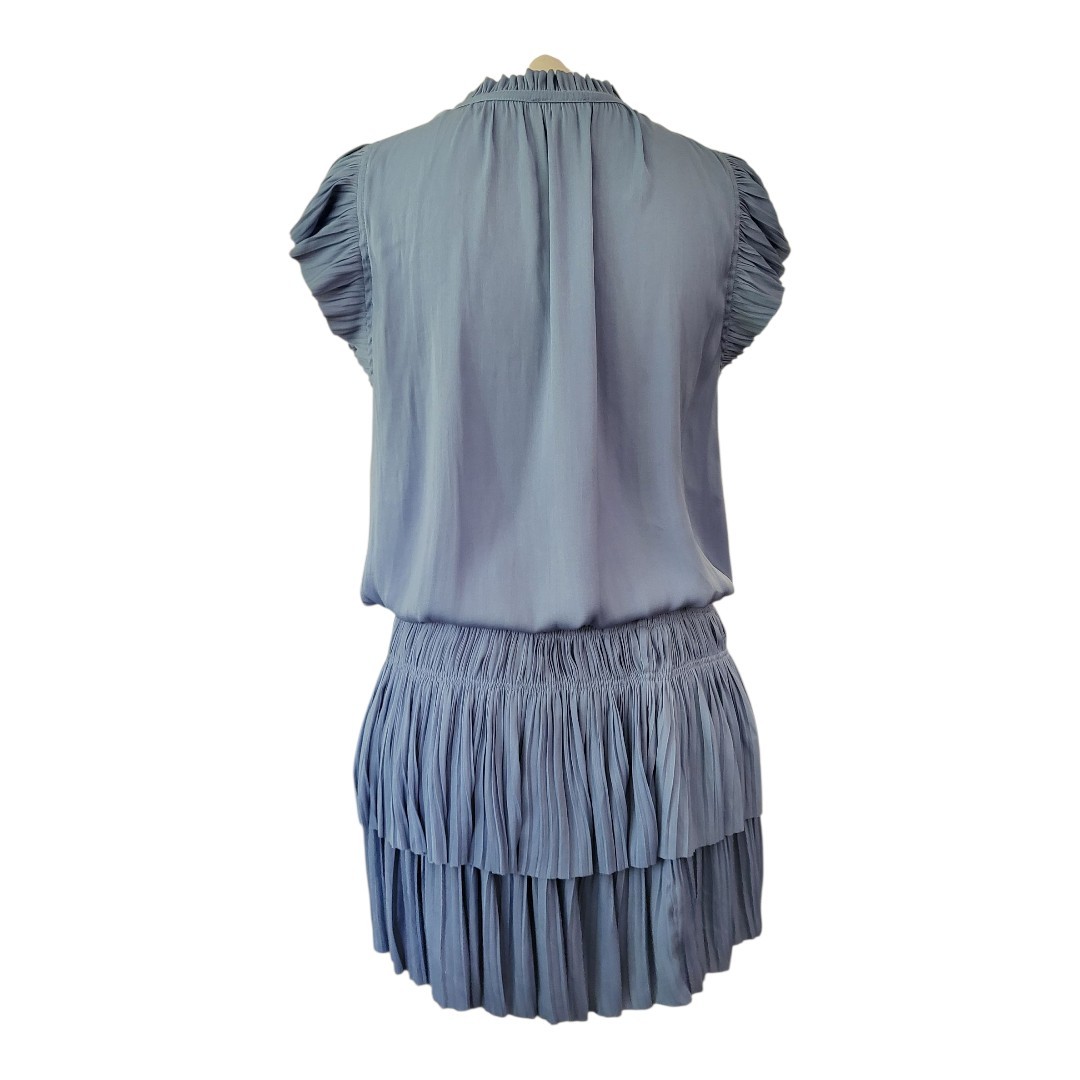 Current Air Zoey Pleated Mini Dress Womens S Blue Tiered Ruffle Drop Waist