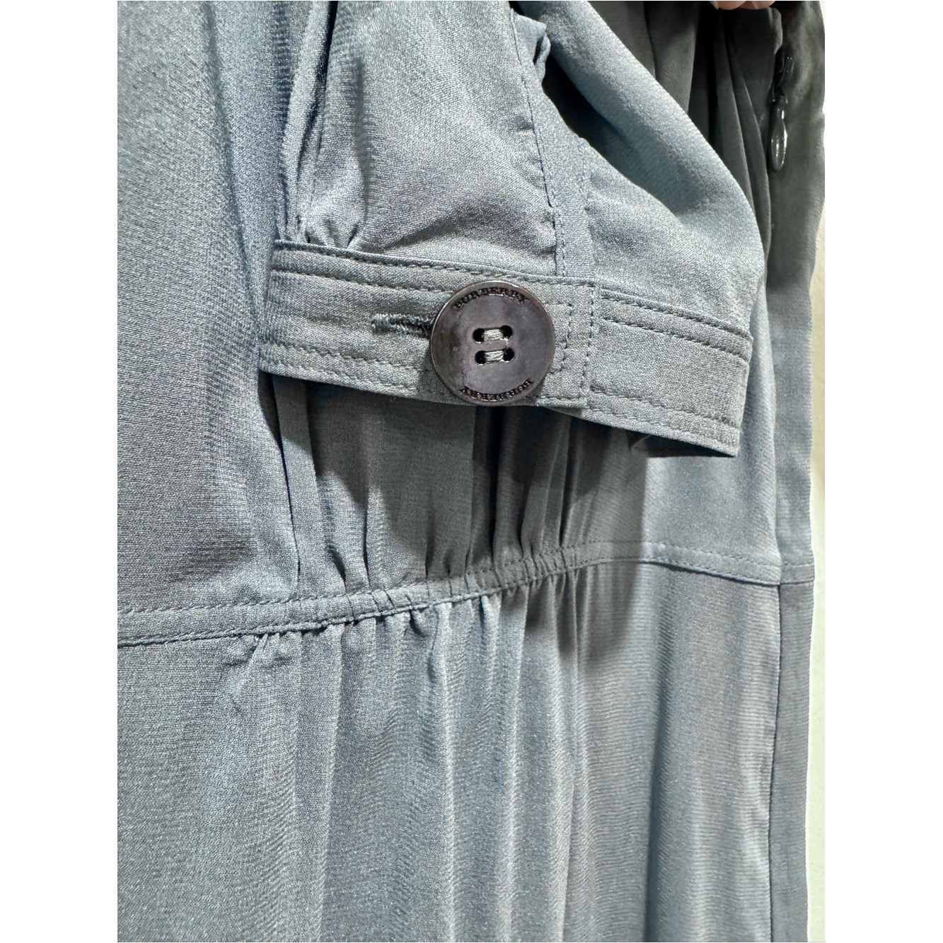 NWT Burberry Silk Blue Gray Pleated Drop Waist Midi Dress Size 6