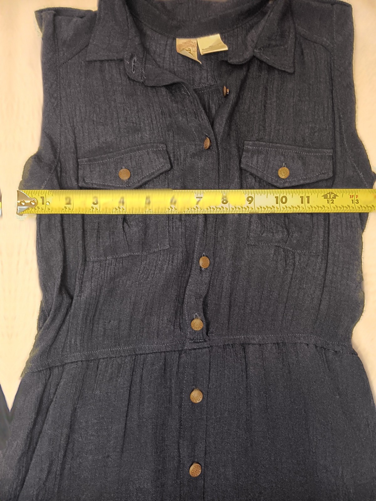 L8ter Medium M Navy Blue Button Up Sleeveless Short Dress Elastic Waist