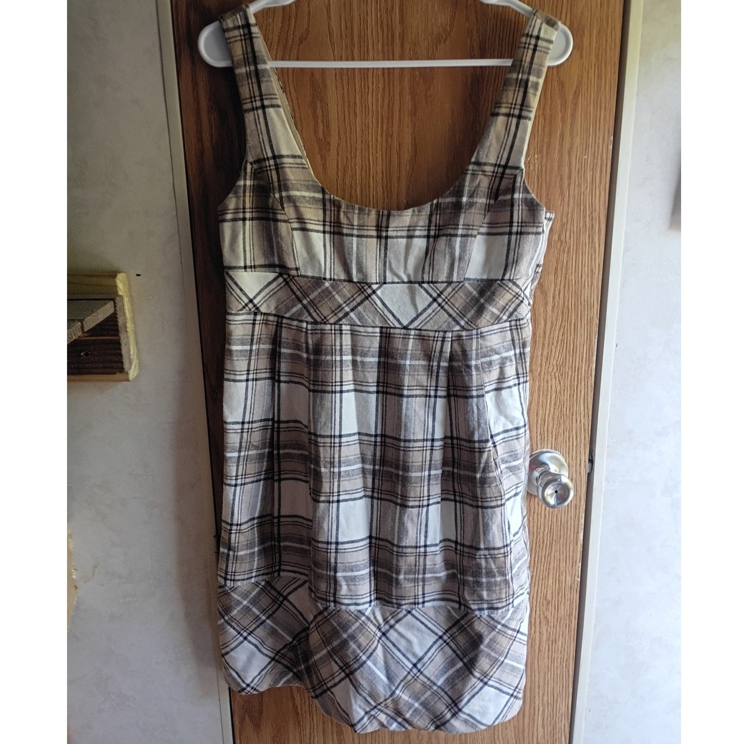 Vntg Zara Basic Plaid Wool Blend Sleeveless Dress M Spain Academia Cottagecore