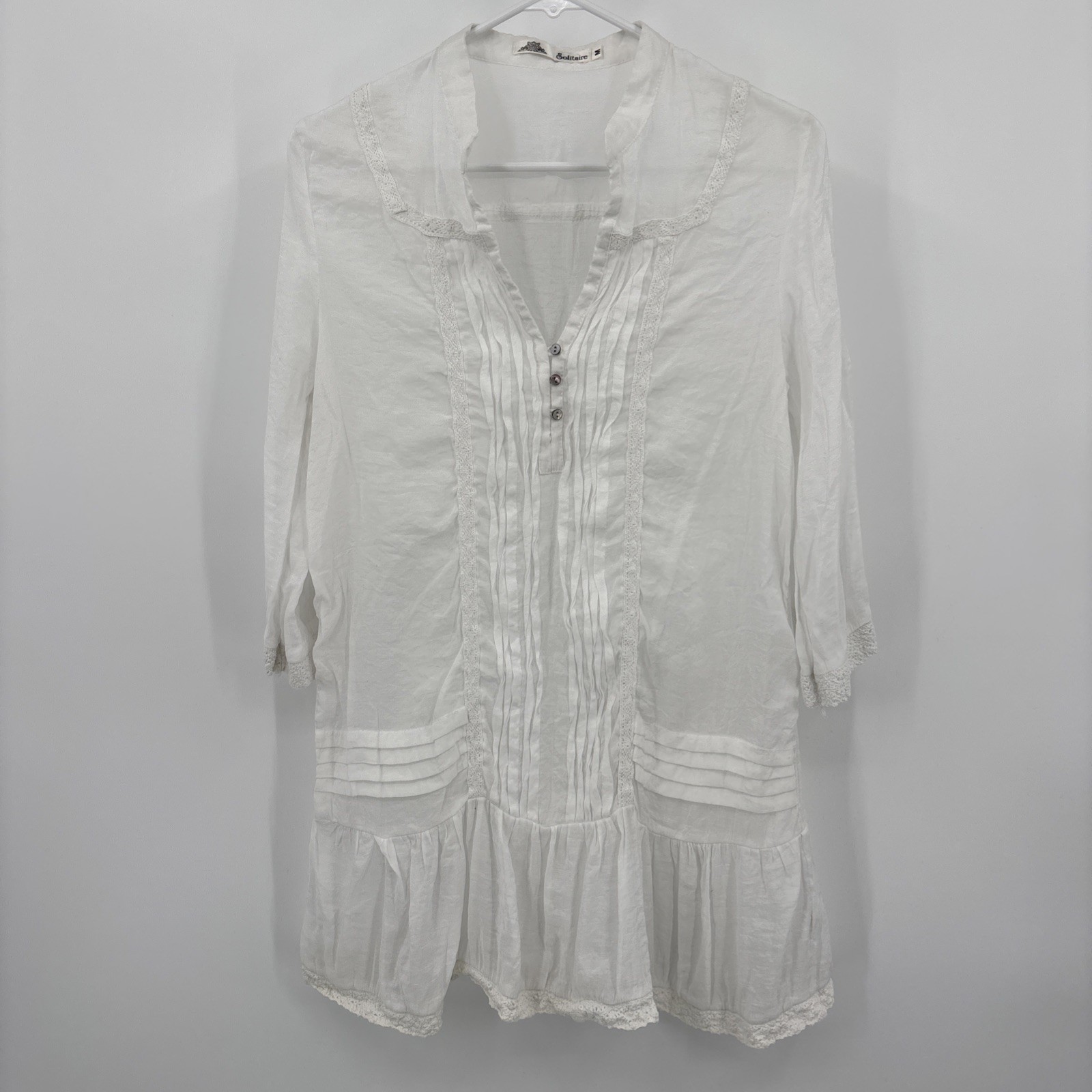Anthropologie Solitaire Silk Cotton Dress Magnolia White Pin Tuck Boho Medium