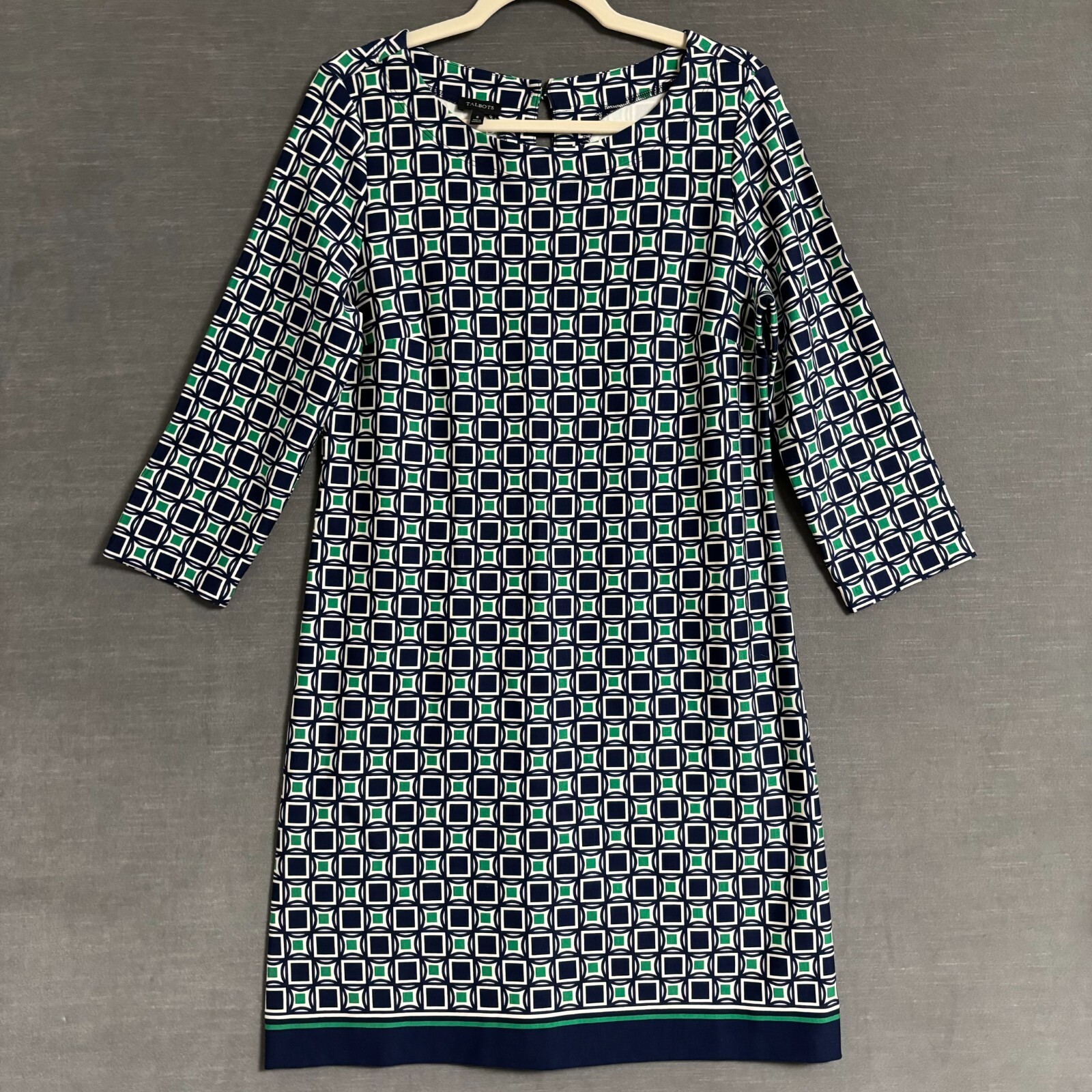 Talbots Dress 6 Blue Green Geometric Shift Career Office Work Mod Retro Business