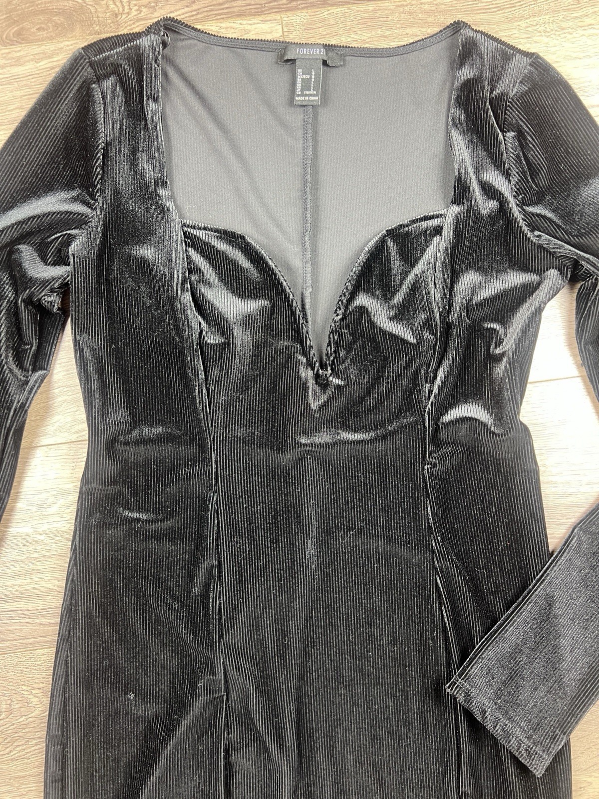 Black Velvet Long Sleeve Mini Bodycon Dress Gothic Whimsigoth 90s Grunge Boho L