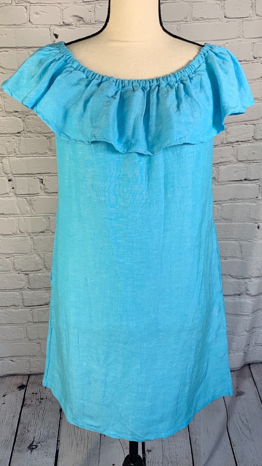 NEW Tommy Bahama Blue Linen Blend Off Shoulder Dress with Pockets Size XS