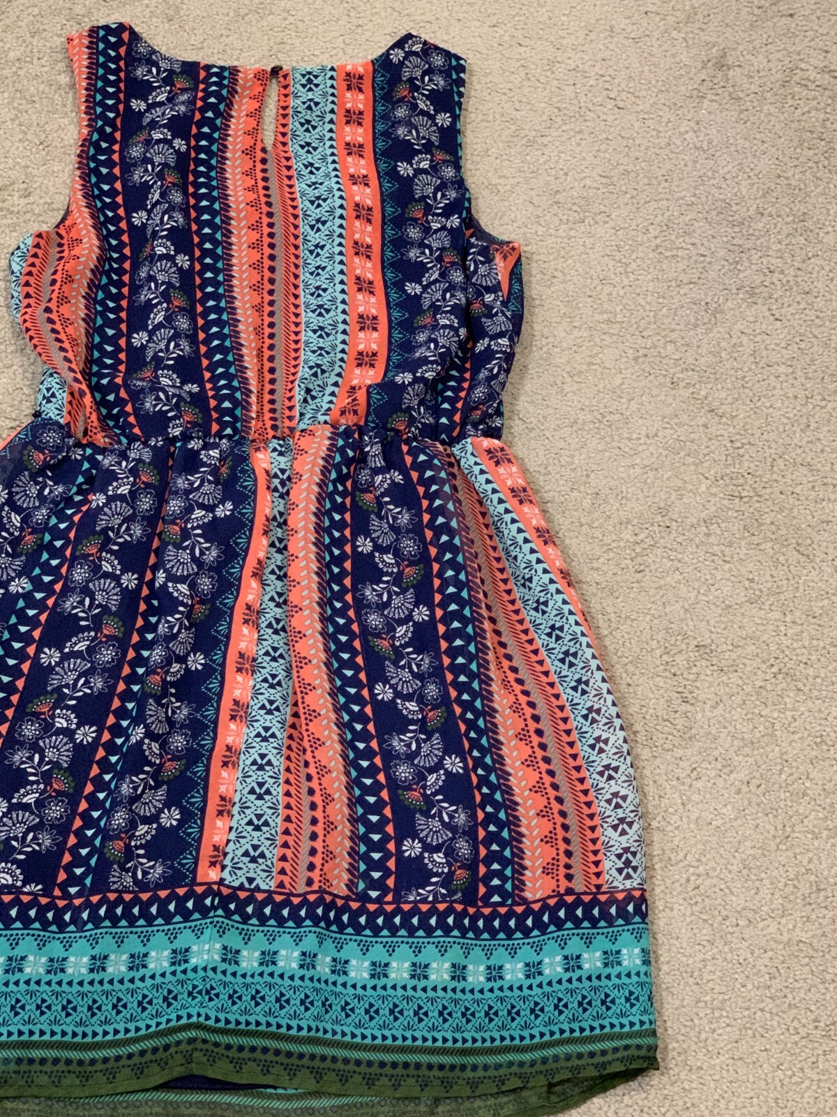 As U Wish Dress Womens Size Small Boho pattern Sleeveless Fit Flare Keyhole back