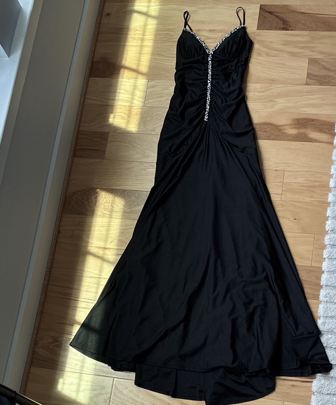 alex & sophia Black Maxi Dress 9/10 V-Neck Spaghetti Strap Beaded Lace-Up