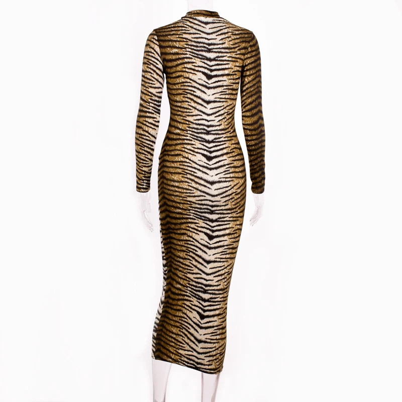 leopard print long sleeve slim bodycon sexy dress autumn winter women streetwear