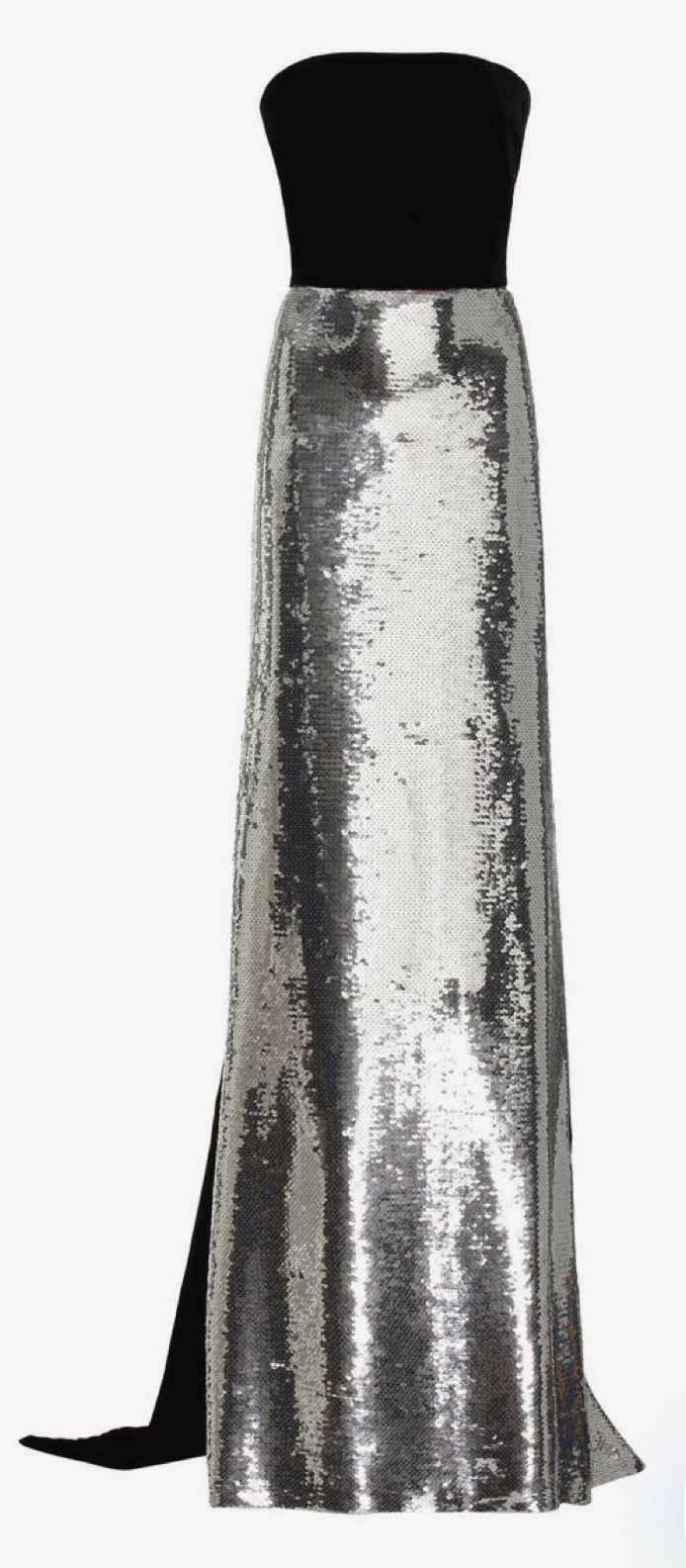 Monique Lhuillier Strapless Sequin Silver & Black Velvet Gown Worn Once Size 4