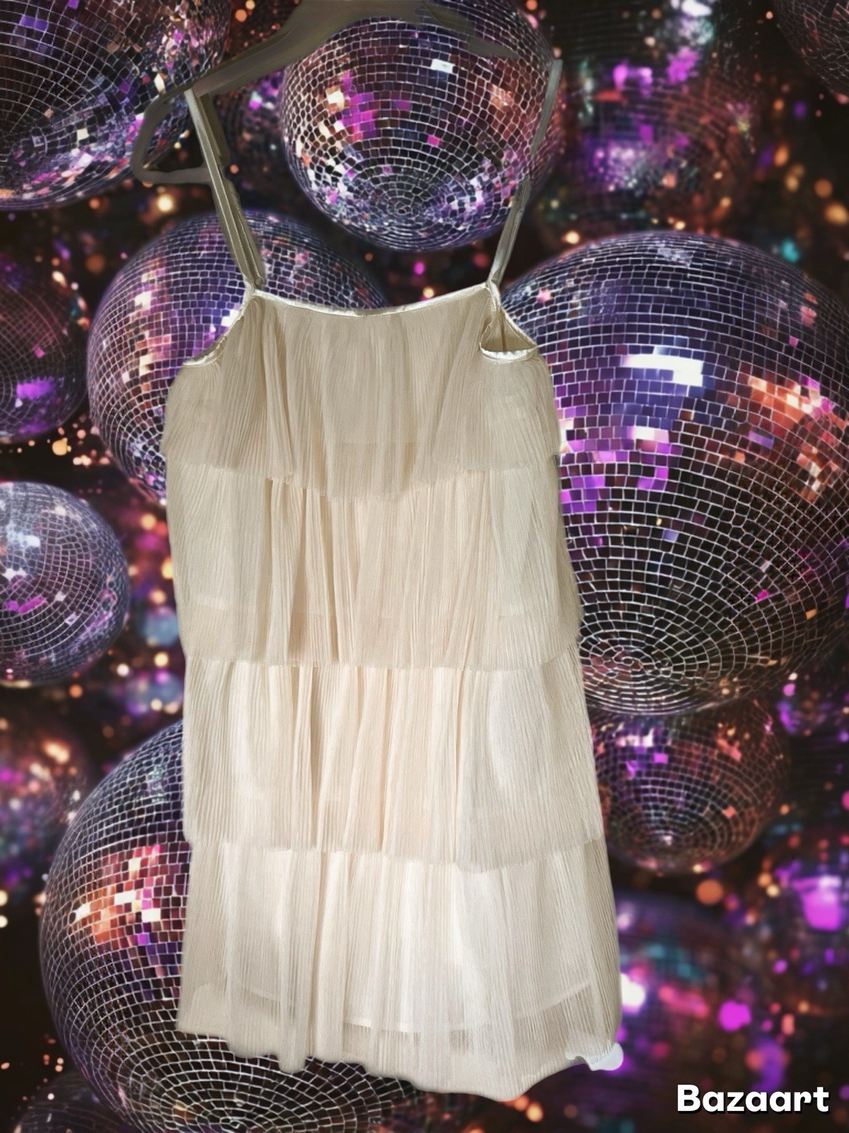 Idem Ditto Women’s Formal Sleeveless Ruffle Mini Dress Size Small Cream Chiffon