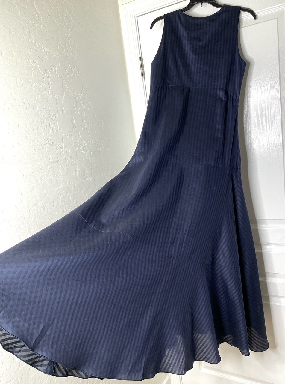 SPORTMAX Code Max Mara Tonal Stripe Cotton Poplin V-Neck Maxi Midi Dress 8/10 M