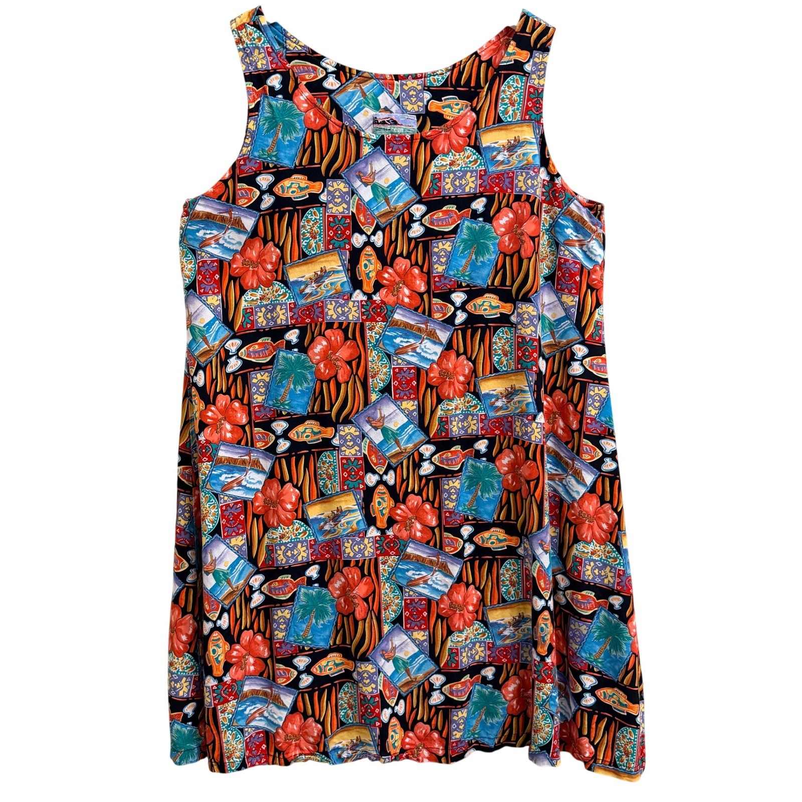 Reyn Spooner Hawaiian Shift Dress Floral Tropical Size Large Vintage 90s Postcar