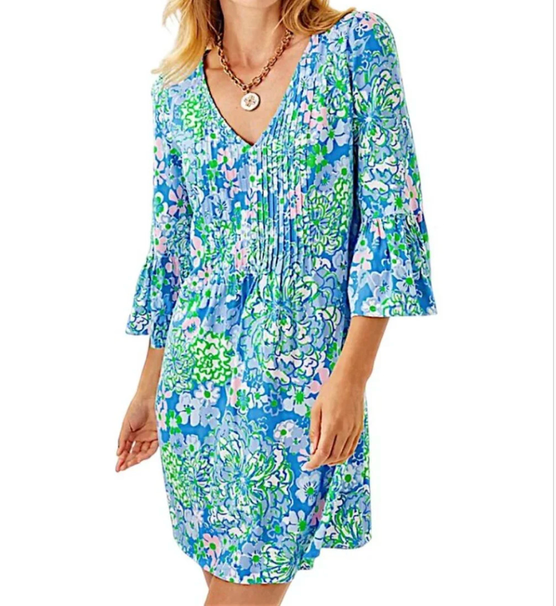 NWT $168 Lilly Pulitzer Danika 3/4 Sleeve Tunic Dress Plumes In Bloom 12