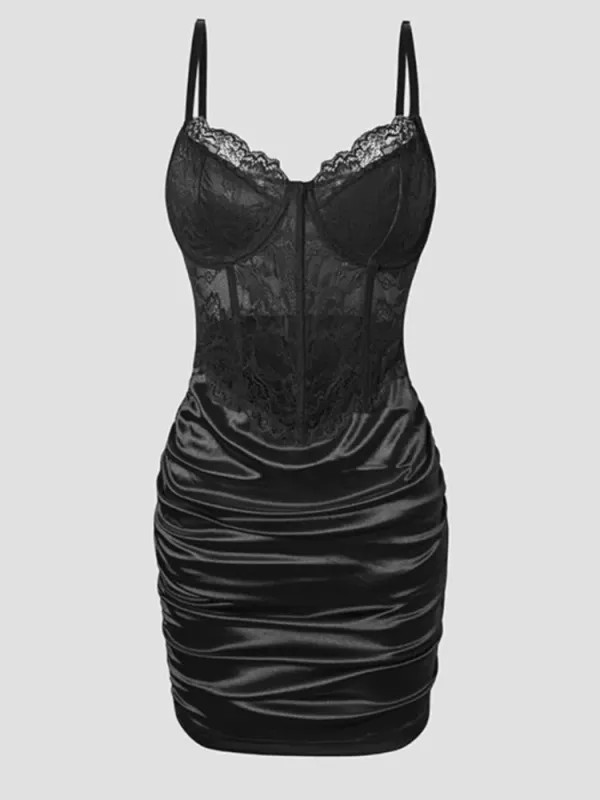 Hot Girls Slim Spaghetti Strap Mini Dresses Women Sexy See Through Flower