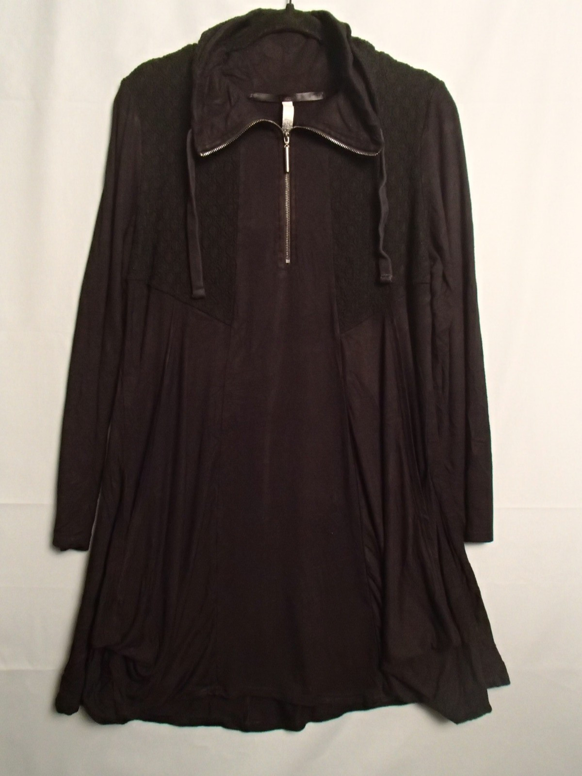 Kensie Drapey Cowl Neck Dress Med Tunic Black Oversized Pockets Lagenlook