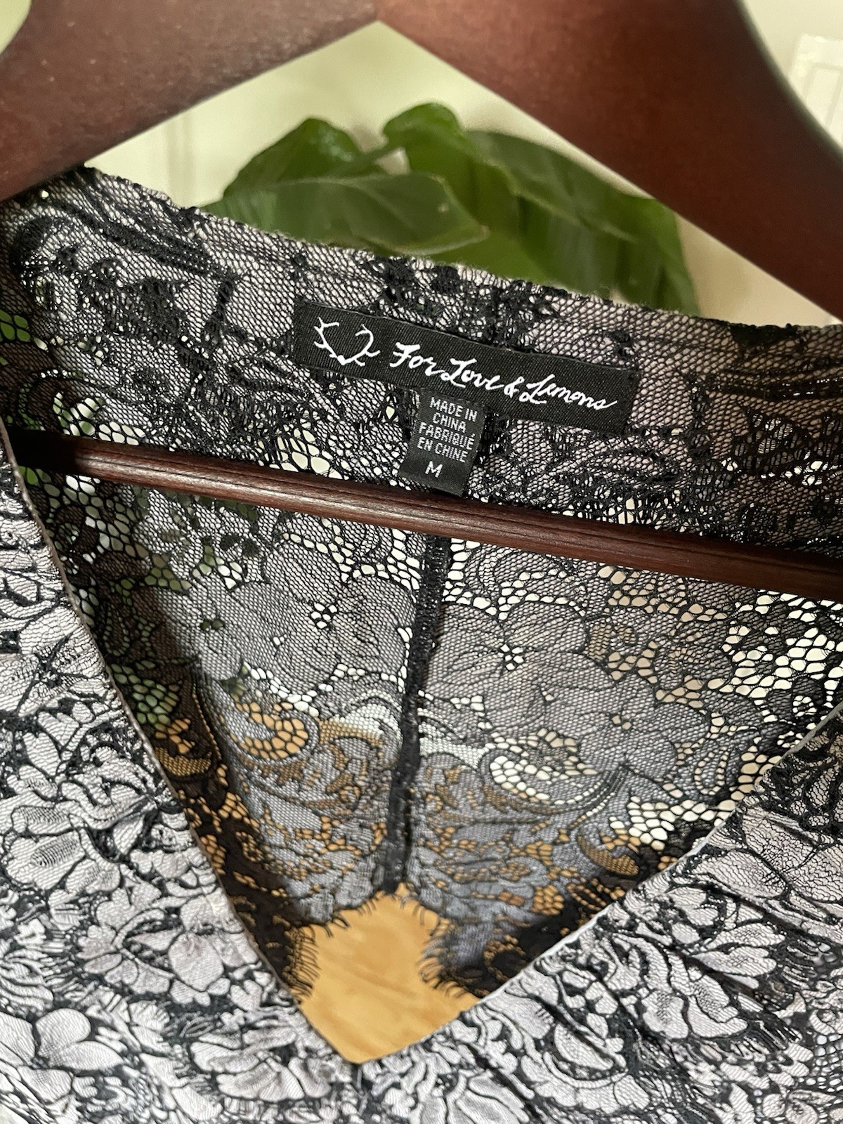 For Love & Lemons Theodora Grey V-Neck Lace Mini Dress M Excellent Condition