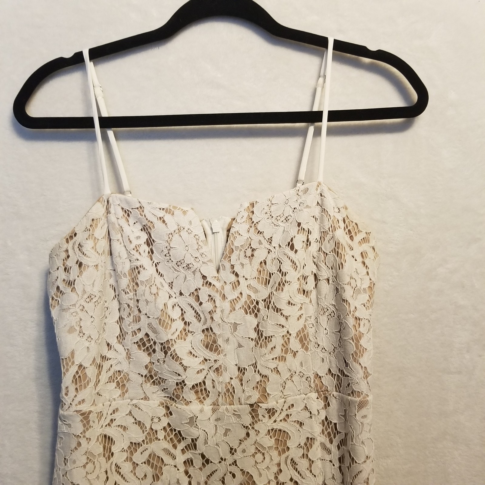Lulus M Dress Knee Length White Lace Beige Lined Feminine Coquette Bridal Shower