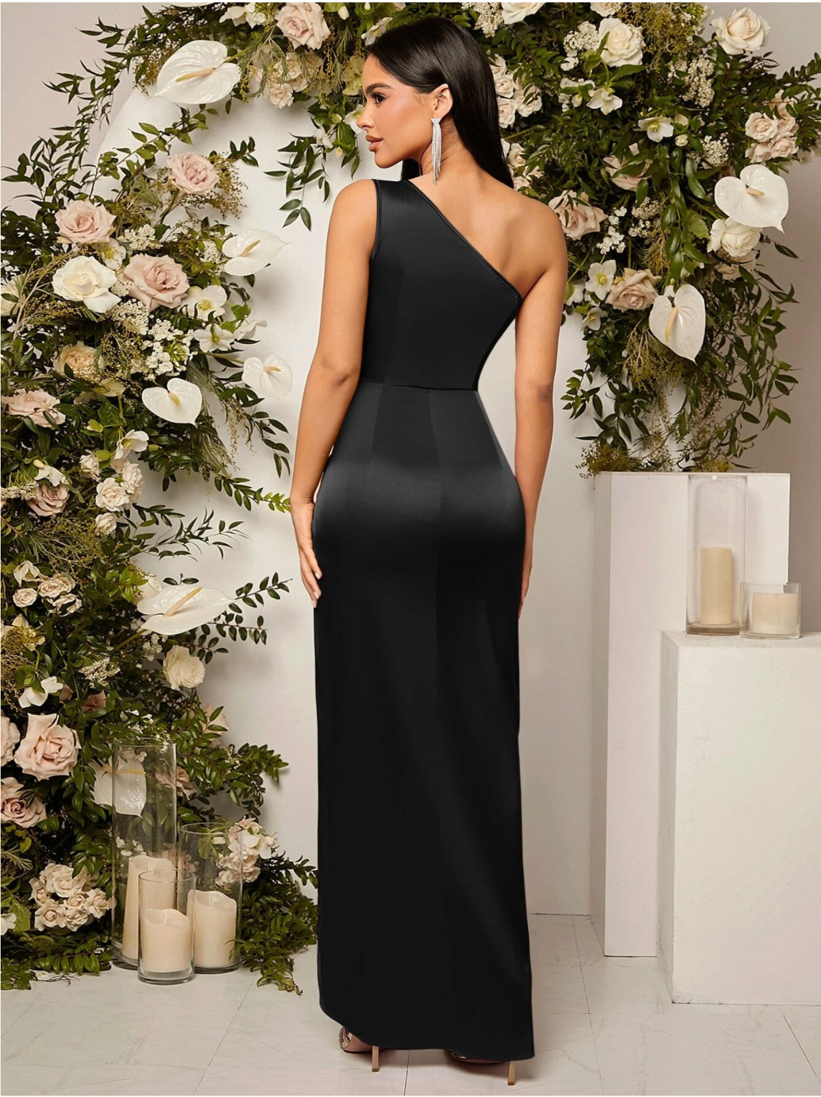 Black Belle One Shoulder Twist Front Split Thigh Bridesmaid Dress Sz XS S M L