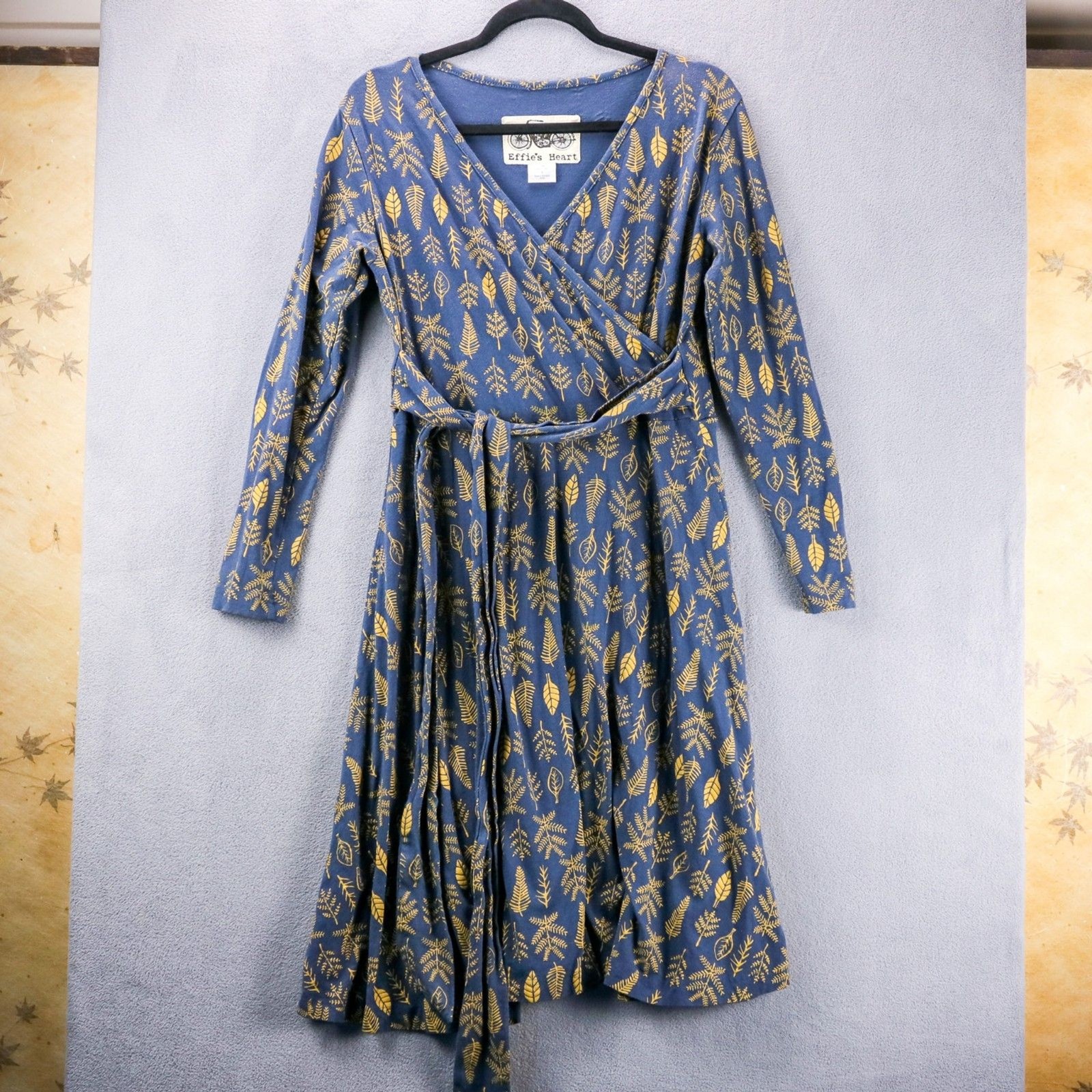 Effie’s Heart Faux Wrap Nature Print Cotton Dress L