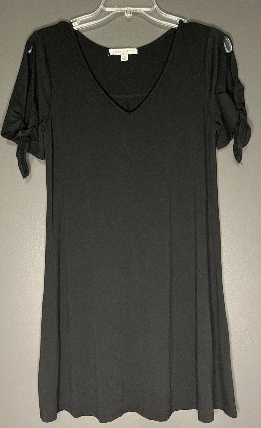 GREEN ENVELOPE Womens T-shirt Dress Tunic Size Small Short Sleeve Tie Up Sleeve