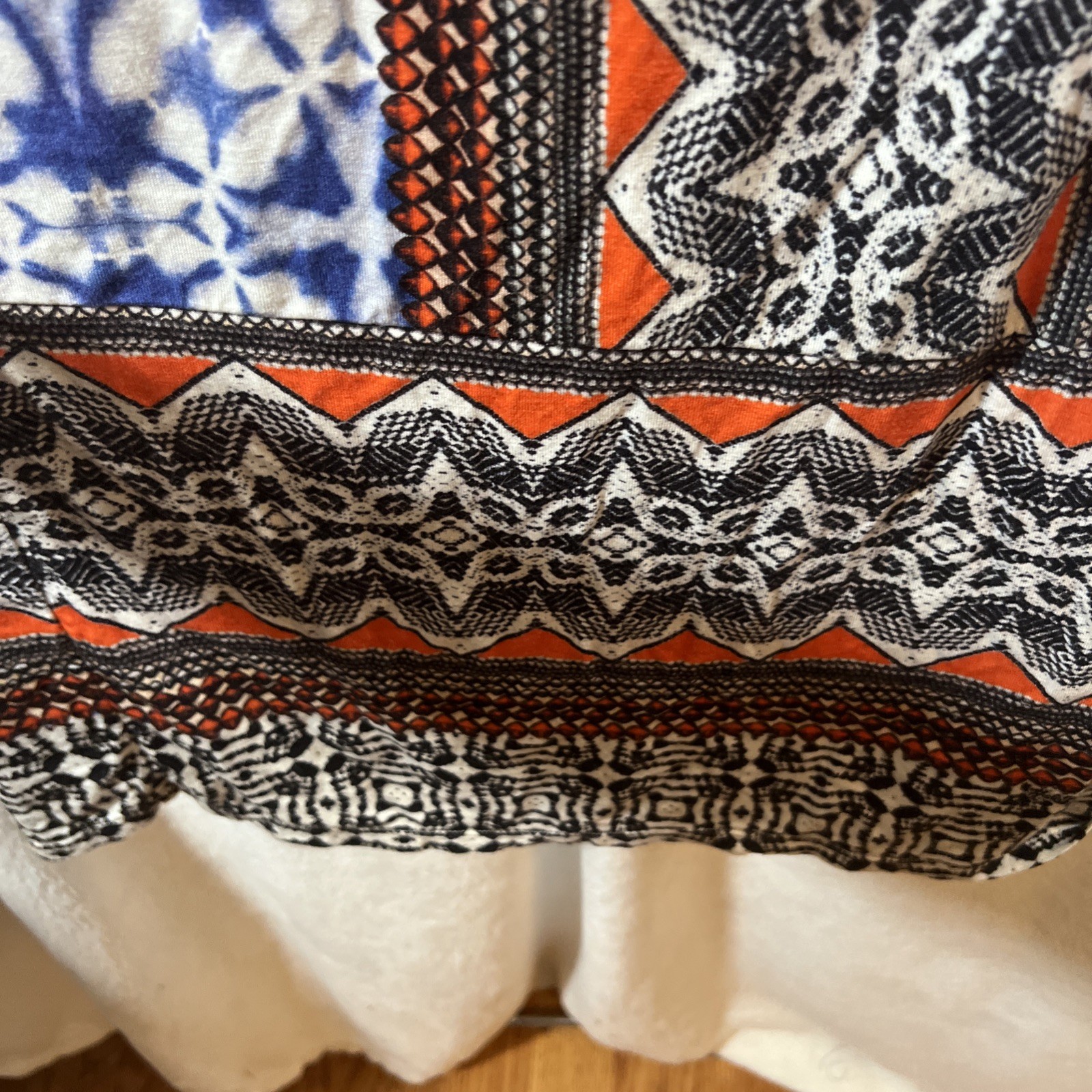 Hale Bob Cabana Strapless Maxi Dress Blue White Orange Aztec Boho Pattern Size S