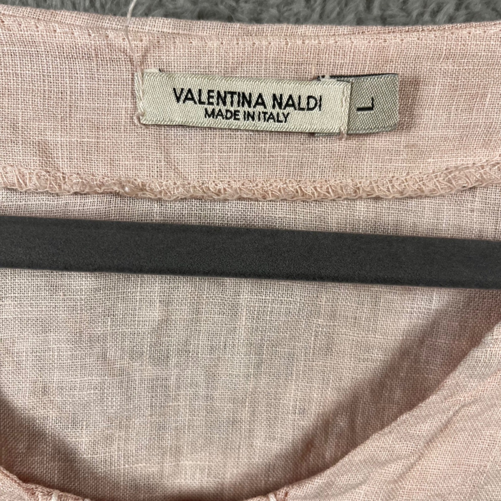 Valentina Naldi Womens Pink 100% Linen Embroidered V-Neck Shift Dress Italy L
