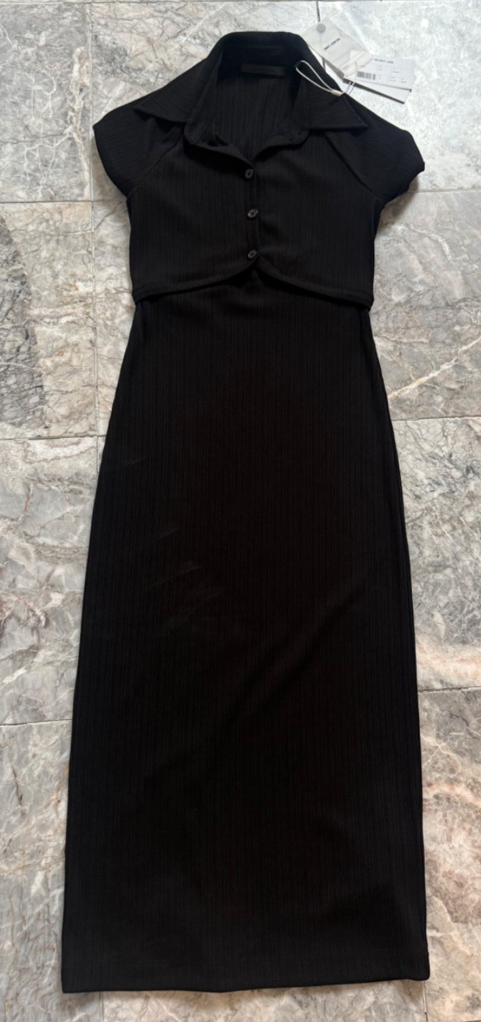 Helmut Lang Short sleeved collared black ribbed dress back cutout sz XS