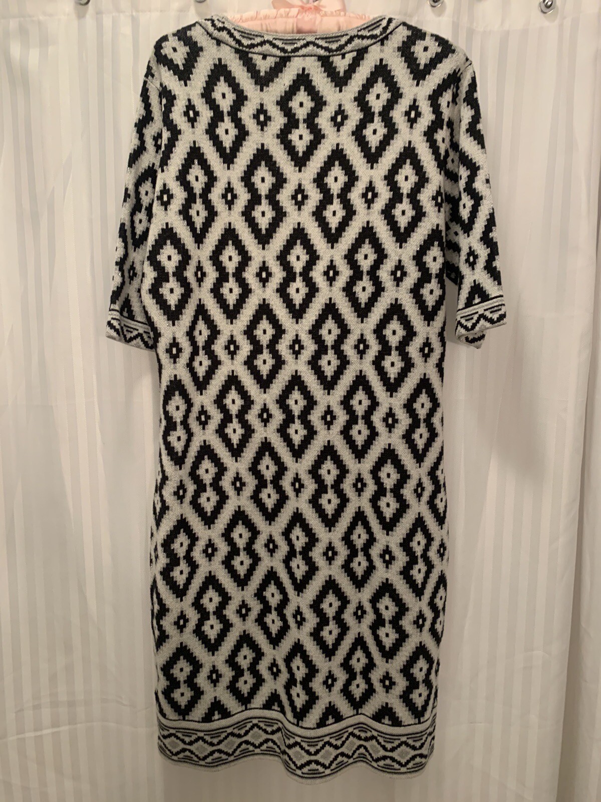 Beige By ECI Black And White Geometric Sparkle Holiday Sweater Dress Sz Large