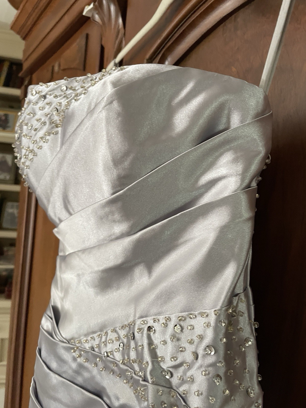 CUSTOM HAND MADE SATIN FORMAL EVENING PROM GOWN DRESS Size 4 – Beaded, Corset